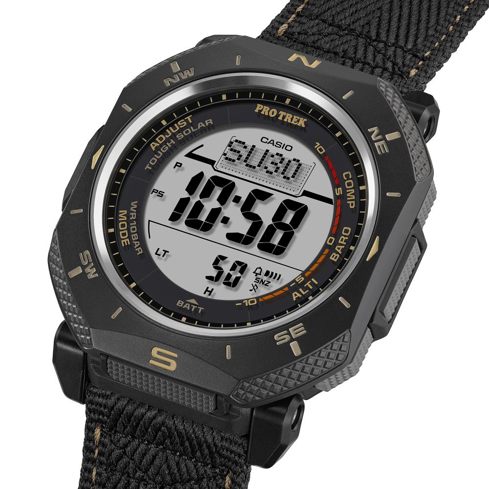Collection Pro Trek - PRG-69B-1ER - Montre Casio – boîtier angulaire en résine bio noire, bracelet en tissu noir, affichage numérique – vue 8