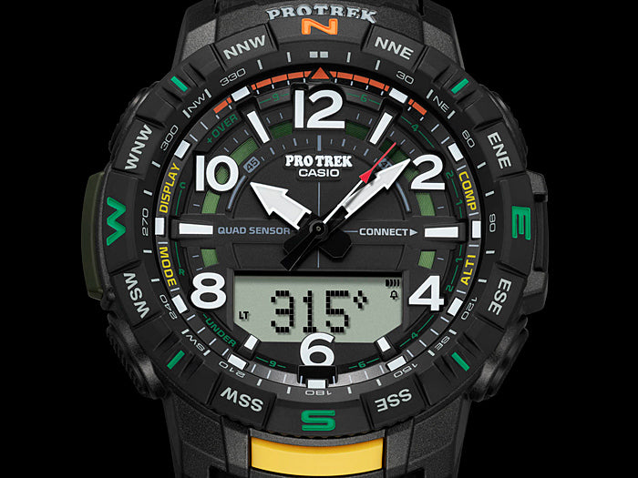 Collection Pro Trek - PRT-B50-1ER - Montre Casio – boîtier en résine noire avec lunette de direction, bracelet en résine noire texturé, aiguilles et écran numérique – vue 3