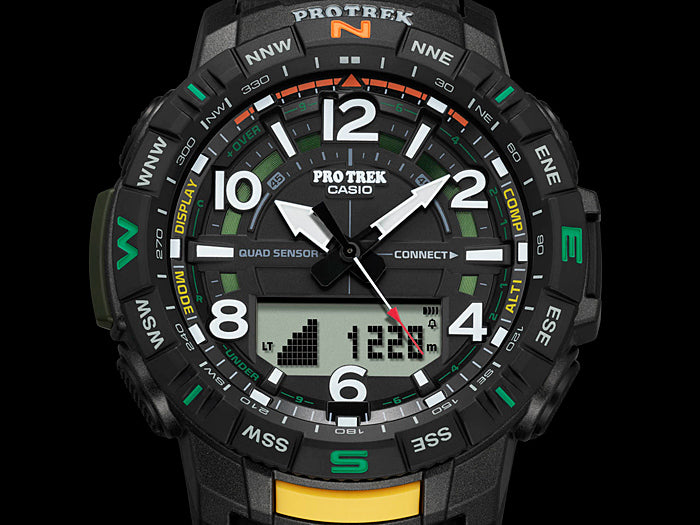 Collection Pro Trek - PRT-B50-1ER - Montre Casio – boîtier en résine noire avec lunette de direction, bracelet en résine noire texturé, aiguilles et écran numérique – vue 4