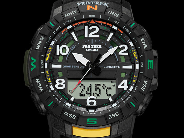 Collection Pro Trek - PRT-B50-1ER - Montre Casio – boîtier en résine noire avec lunette de direction, bracelet en résine noire texturé, aiguilles et écran numérique – vue 6
