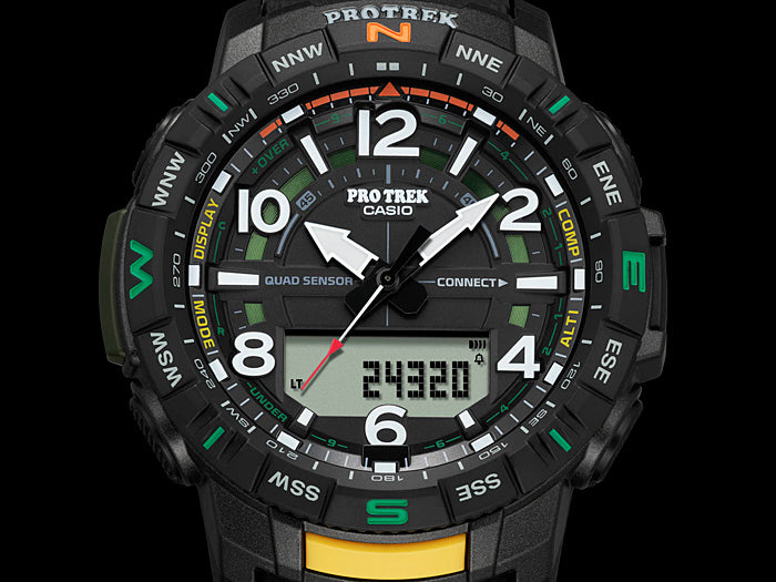 Collection Pro Trek - PRT-B50-1ER - Montre Casio – boîtier en résine noire avec lunette de direction, bracelet en résine noire texturé, aiguilles et écran numérique – vue 8