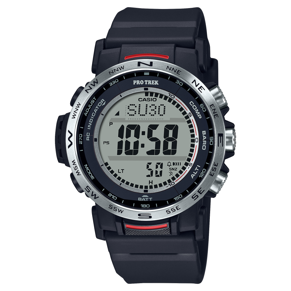 Collection Pro Trek - PRW-35-1AER - Montre Casio – boîtier en résine bio noire et acier, bracelet en uréthane noir à fentes, affichage numérique – vue de face