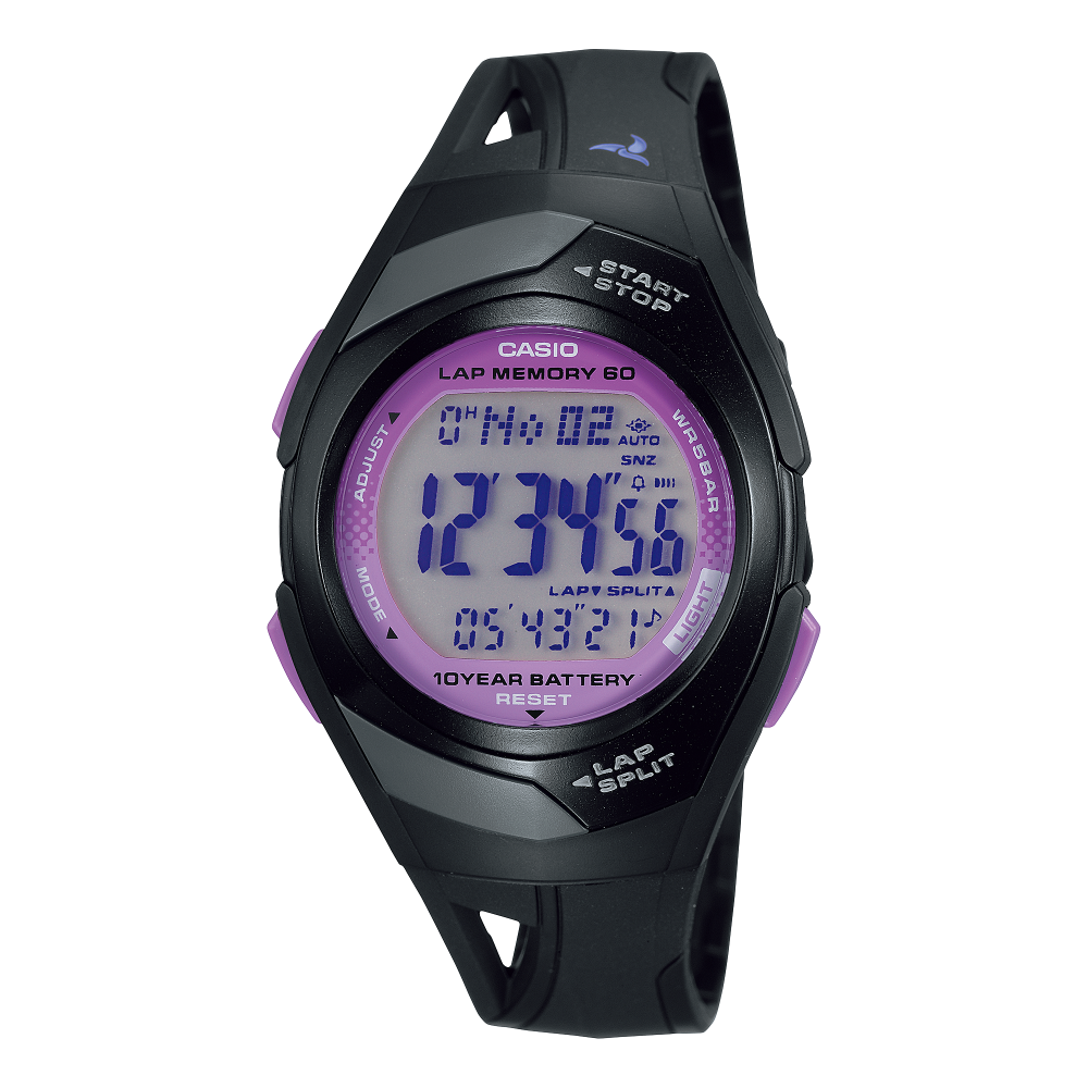Collection Timeless - STR-300-1CEG - Montre Casio – montre numérique de running, boîtier en résine noir, bracelet en résine noir – vue de face