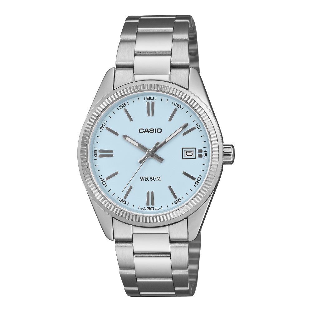 Collection Timeless - UTP-1302PD-2A2VEF - Montre Casio – boîtier métallique à placage ionique, cadran bleu, bracelet en acier inoxydable – vue de face