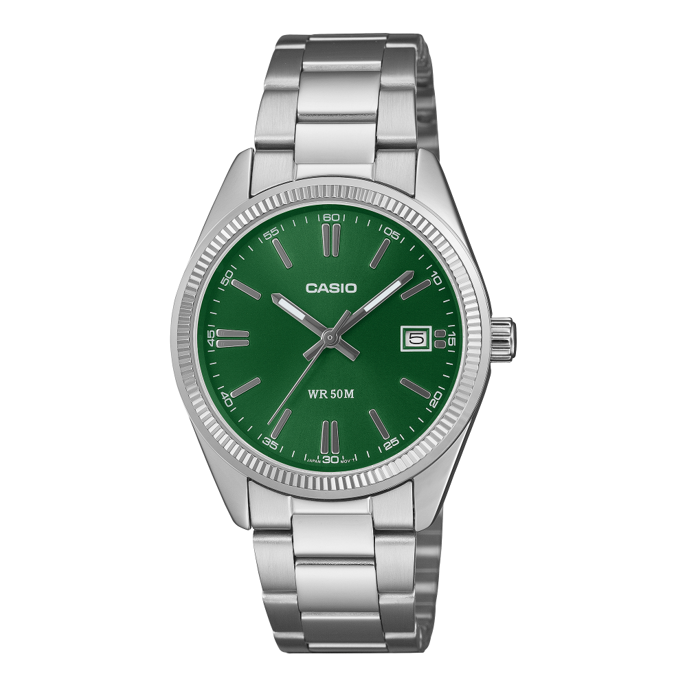 Collection Timeless - UTP-1302PD-3A1VEF - Montre Casio – boîtier métallique à placage ionique, cadran vert, bracelet en acier inoxydable – vue de face