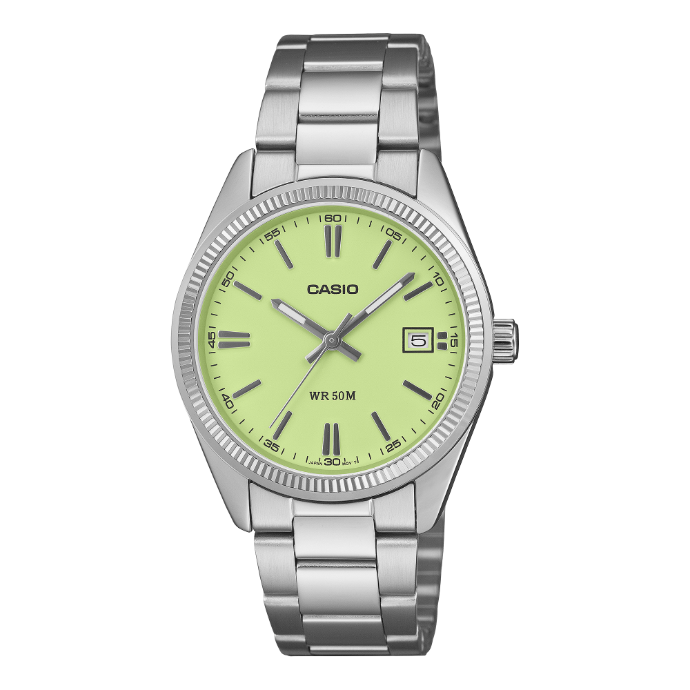 Collection Timeless - UTP-1302PD-3A2VEF - Montre Casio – boîtier métallique à placage ionique, cadran vert, bracelet en acier inoxydable – vue de face