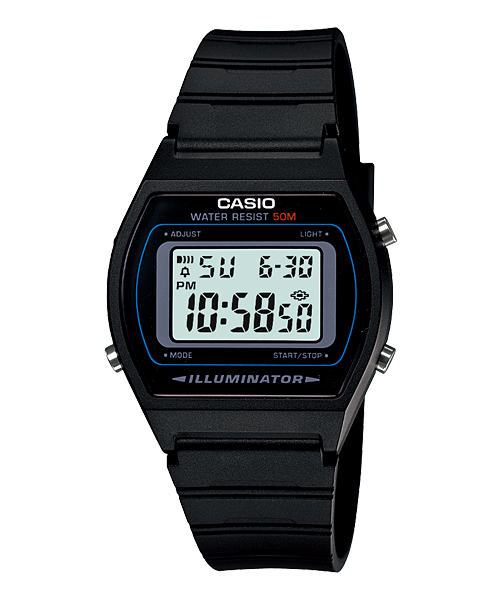 Collection Timeless - W-202-1AVEF - Montre Casio – boîtier numérique en résine noire, bracelet en résine noire – vue de face