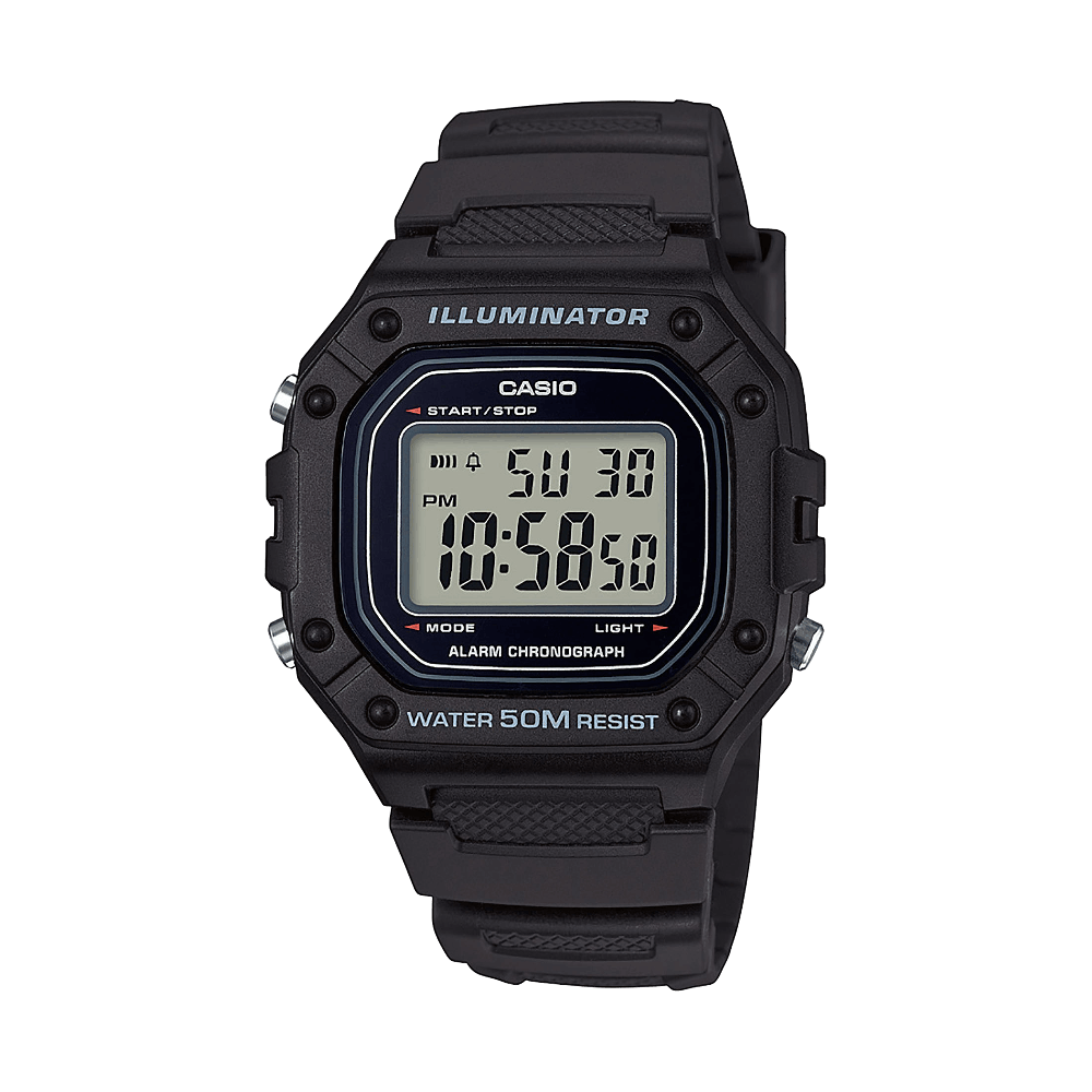 Collection Timeless - W-218H-1AVEF - Montre Casio – boîtier numérique en résine noire, bracelet en résine noire – vue de face