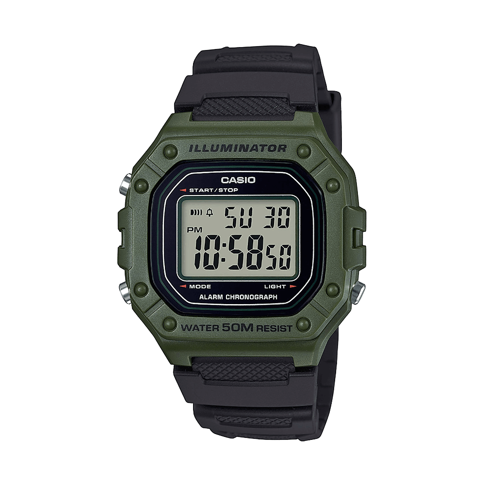 Collection Timeless - W-218H-3AVEF - Montre Casio – boîtier numérique en résine verte, bracelet en résine verte – vue de face