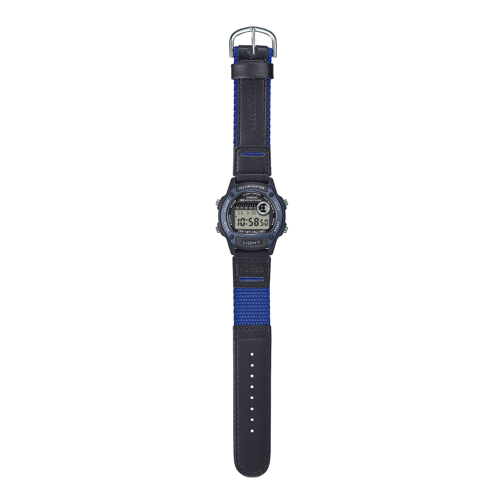 Collection Timeless - W-220HF-2AVEF - Montre Casio – boîtier en résine bleue, bracelet en cuir et tissu bleu – vue 2
