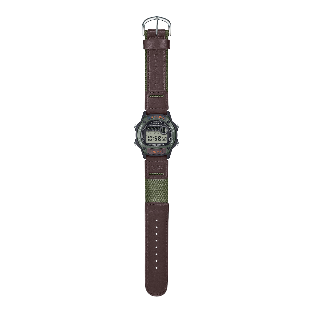 Collection Timeless - W-220HF-3AVEF - Montre Casio – boîtier en résine verte, écran numérique, bracelet en cuir et tissu vert – vue 2
