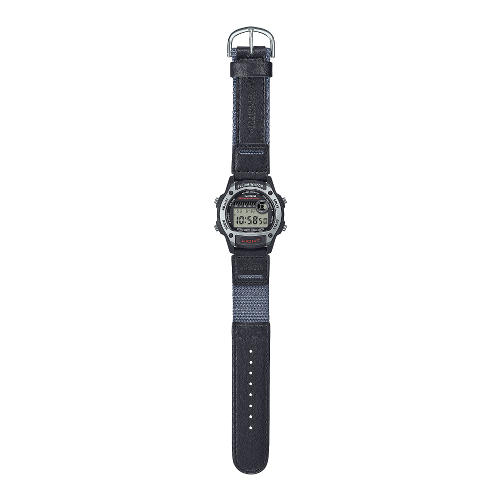 Collection Timeless - W-220HF-8AVEF - Montre Casio – boîtier en résine grise, bracelet en cuir et tissu gris – vue 2