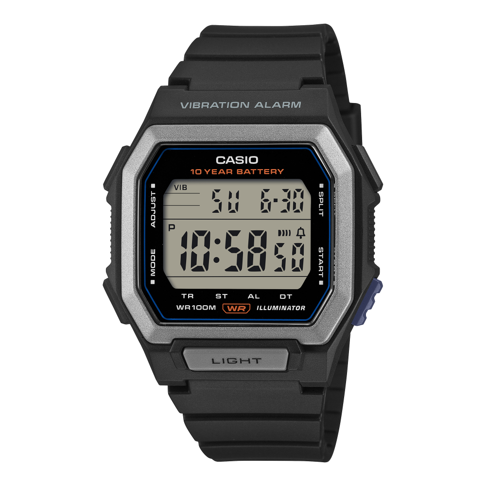 Collection Timeless - W-738H-1AVEF - Montre Casio – boîtier carré en résine noire à grand écran, bracelet en résine noir – vue de face
