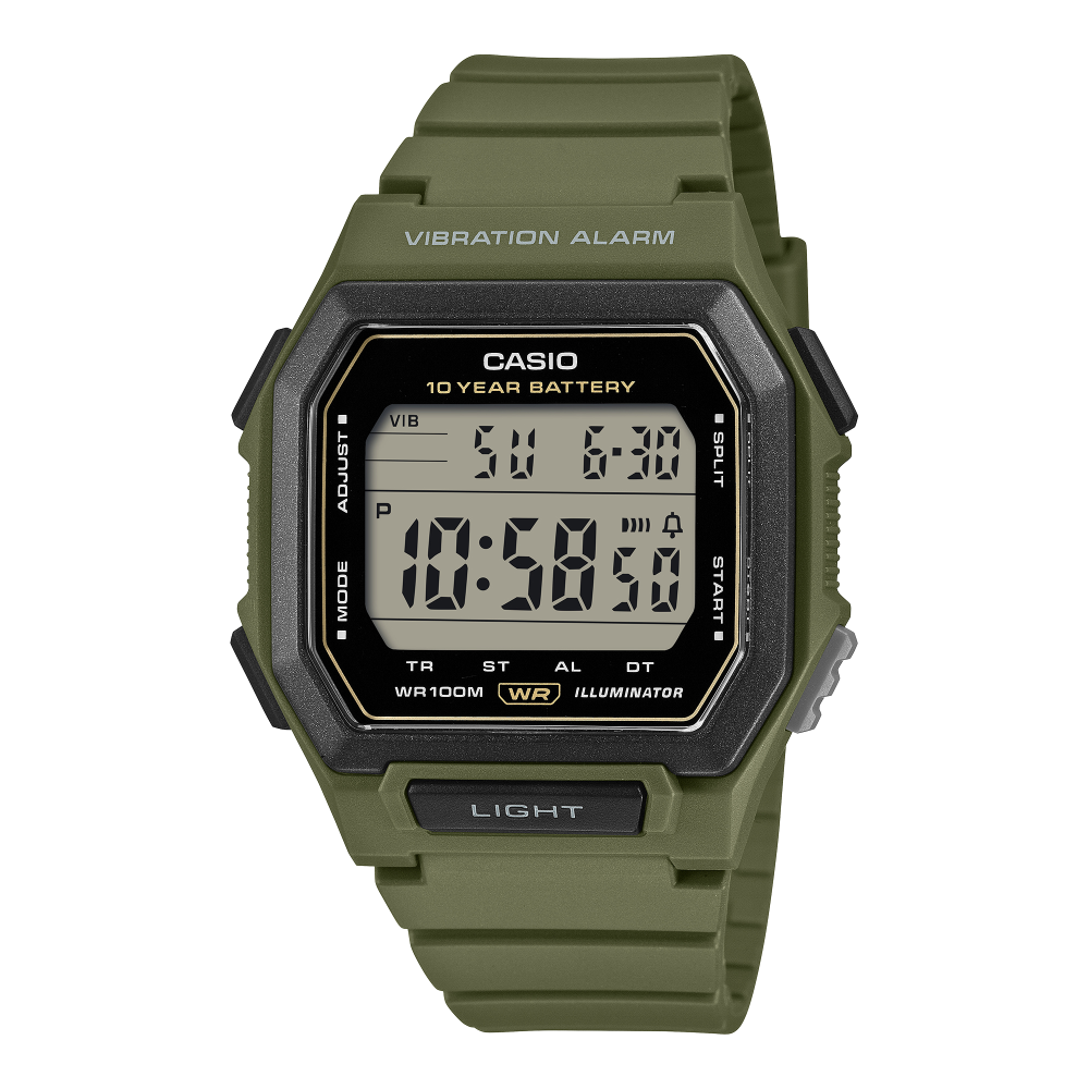 Collection Timeless - W-738H-3AVEF - Montre Casio – boîtier numérique carré en résine verte, bracelet en résine verte – vue de face