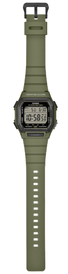 Collection Timeless - W-738H-3AVEF - Montre Casio – boîtier numérique carré en résine verte, bracelet en résine verte – vue 4
