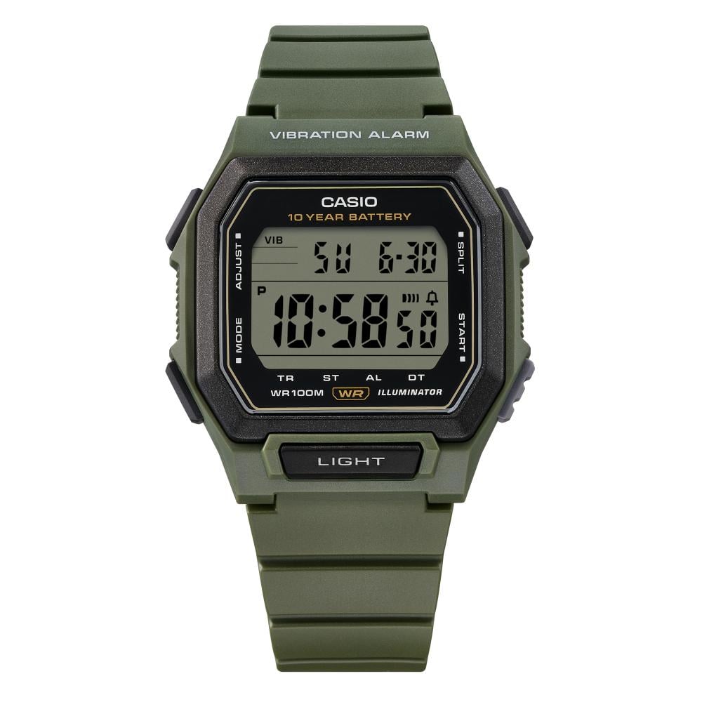 Collection Timeless - W-738H-3AVEF - Montre Casio – boîtier numérique carré en résine verte, bracelet en résine verte – vue 3