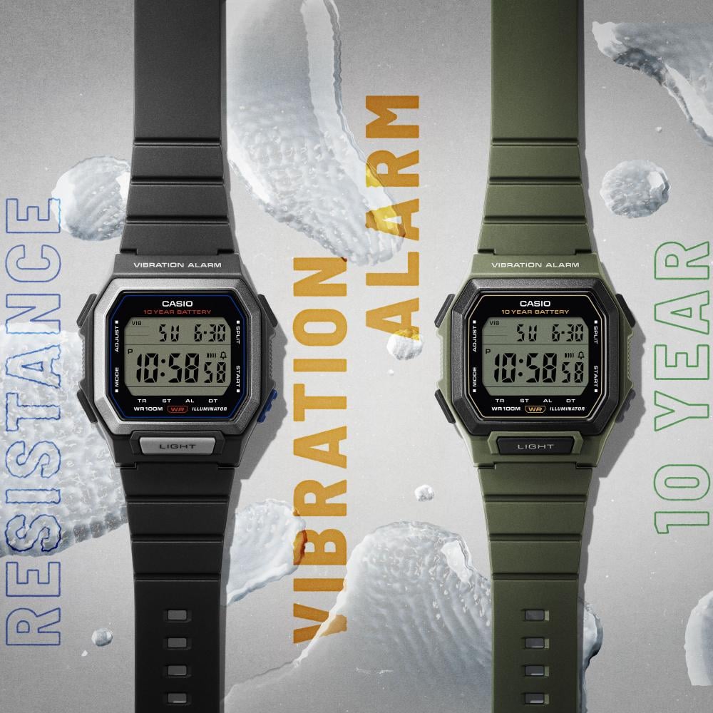 Collection Timeless - W-738H-1AVEF - Montre Casio – boîtier carré en résine noire à grand écran, bracelet en résine noir – vue 2