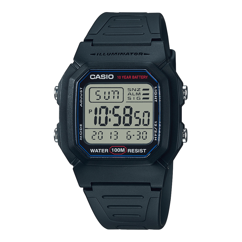 Collection Timeless - W-800H-1AVES - Montre Casio – boîtier numérique en résine noire, bracelet en résine noire – vue 2
