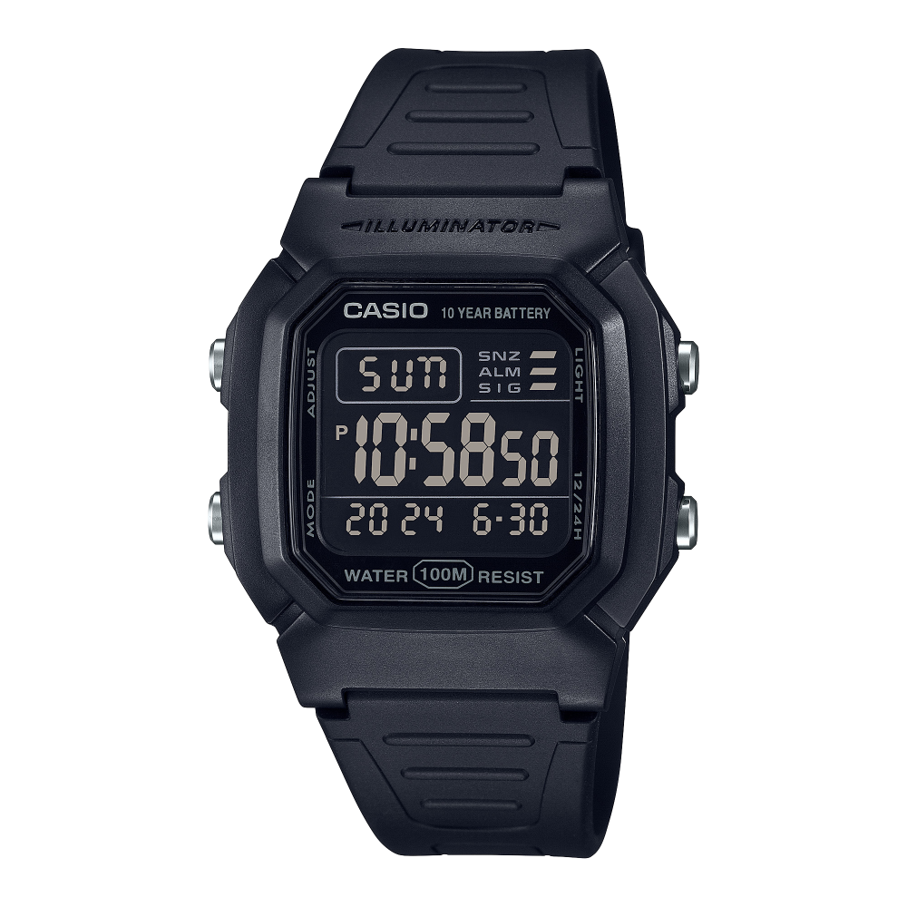 Collection Timeless - W-800H-1BVES - Montre Casio – boîtier en résine noire à écran numérique, bracelet en résine noire – vue de face