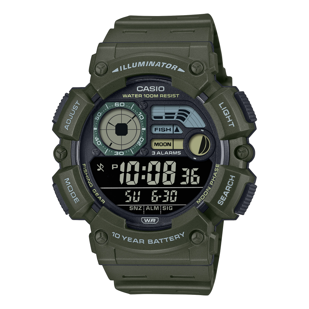Collection Timeless - WS-1500H-3BVEF - Montre Casio – boîtier numérique en résine verte, bracelet en résine verte – vue de face