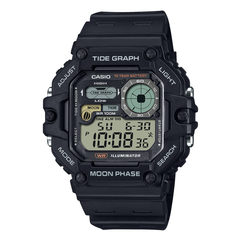 Collection Timeless - WS-1700H-1AVEF - Montre Casio – montre numérique, grand boîtier en résine noir à façade multi-fenêtres, bracelet en résine noir – vue de face