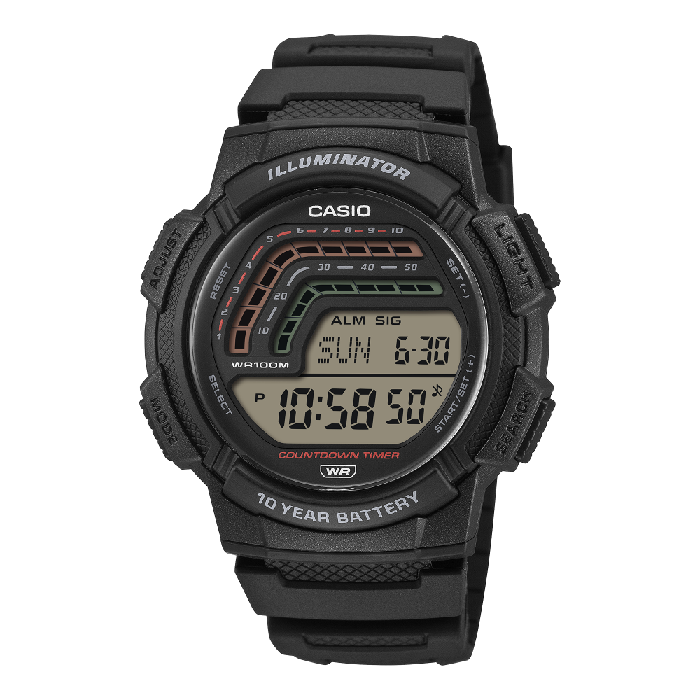 Collection Timeless - WS-1800-1AVEF - Montre Casio – boîtier numérique en résine noire à écran graphique, bracelet en résine noire – vue de face