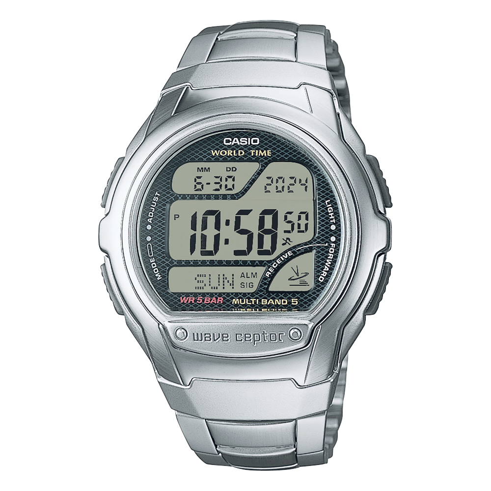 Collection Radio-pilotée - WV-58RD-1AEF - Montre Casio – boîtier en résine noire et acier, bracelet en acier inoxydable argenté, affichage numérique – vue de face