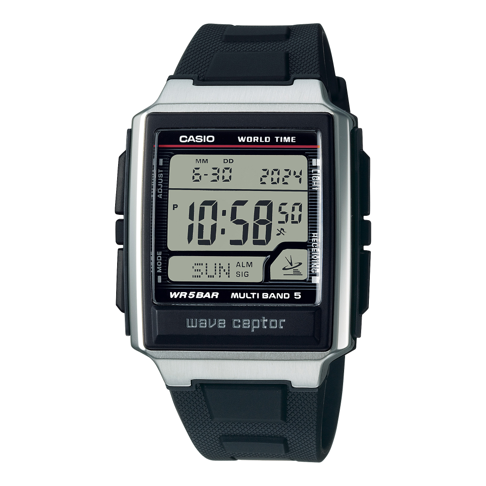Collection Radio-pilotée - WV-59R-1AEF - Montre Casio – boîtier à revêtement en acier inoxydable, bracelet en résine noire, affichage numérique – vue de face