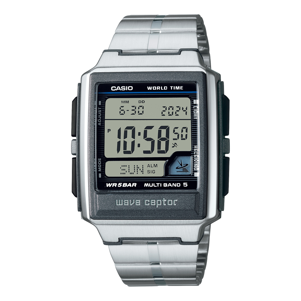 Collection Radio-pilotée - WV-59RD-1AEF - Montre Casio – boîtier habillé d'un couvercle en acier inoxydable, bracelet en acier argenté, affichage numérique – vue de face