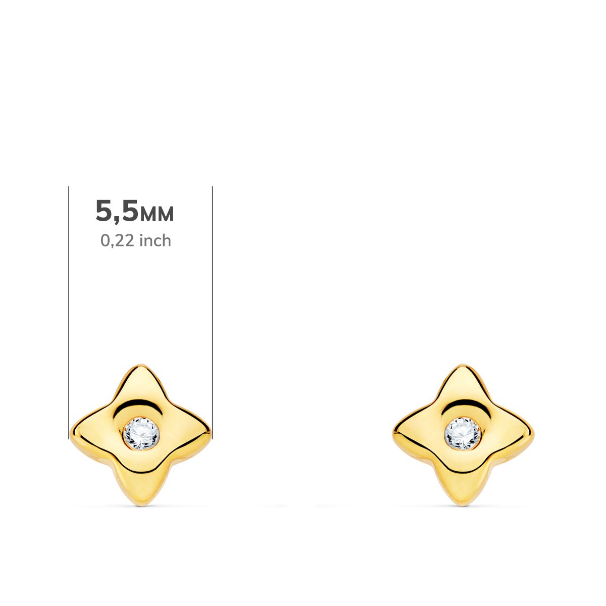 Boucles d'oreilles en Or Jaune 18K Diamants de Laboratoire Étoilés 0,040 Ct VS2-G Taille : 5,5X5,5 mm Fermeture à Pression
