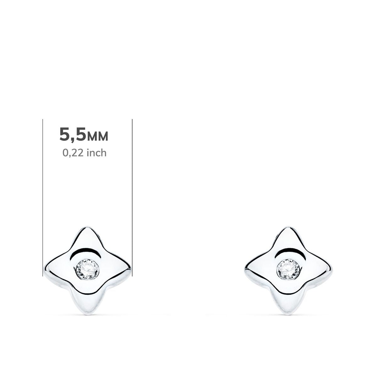 Boucles d'oreilles en Or Blanc 18K Diamants de Laboratoire Étoilés 0.040 Ct VS2-G Taille : 5.5 X 5.5 mm Boucles d'oreilles Presse