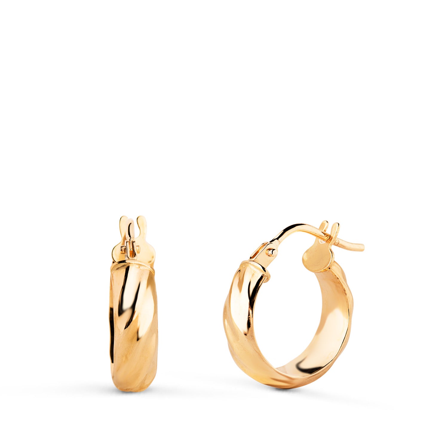 Anneaux Creux Demi-ronds en Or Jaune 18K avec Bandes Brillantes Taille : 14 X 4 mm Fermeture à Clip