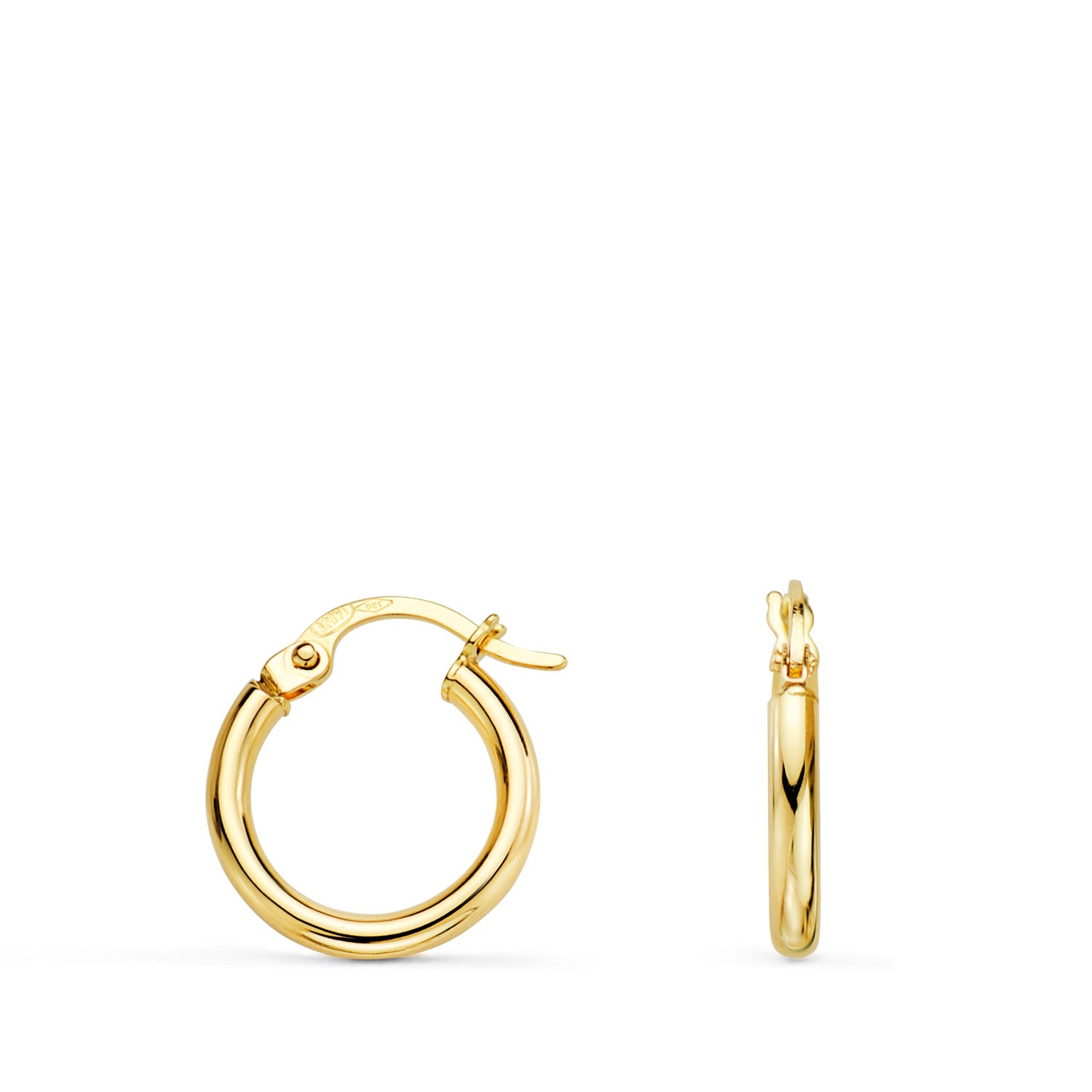 Boucles d'oreilles Créoles Or Jaune 18K Trous Ronds Tube Rond 14 mm Épaisseur 2 mm