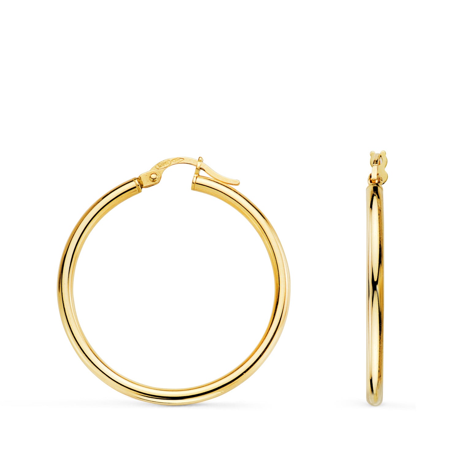Boucles d'oreilles Créoles Or Jaune 18K Trous Ronds Tube Rond 29 mm Épaisseur 2 mm