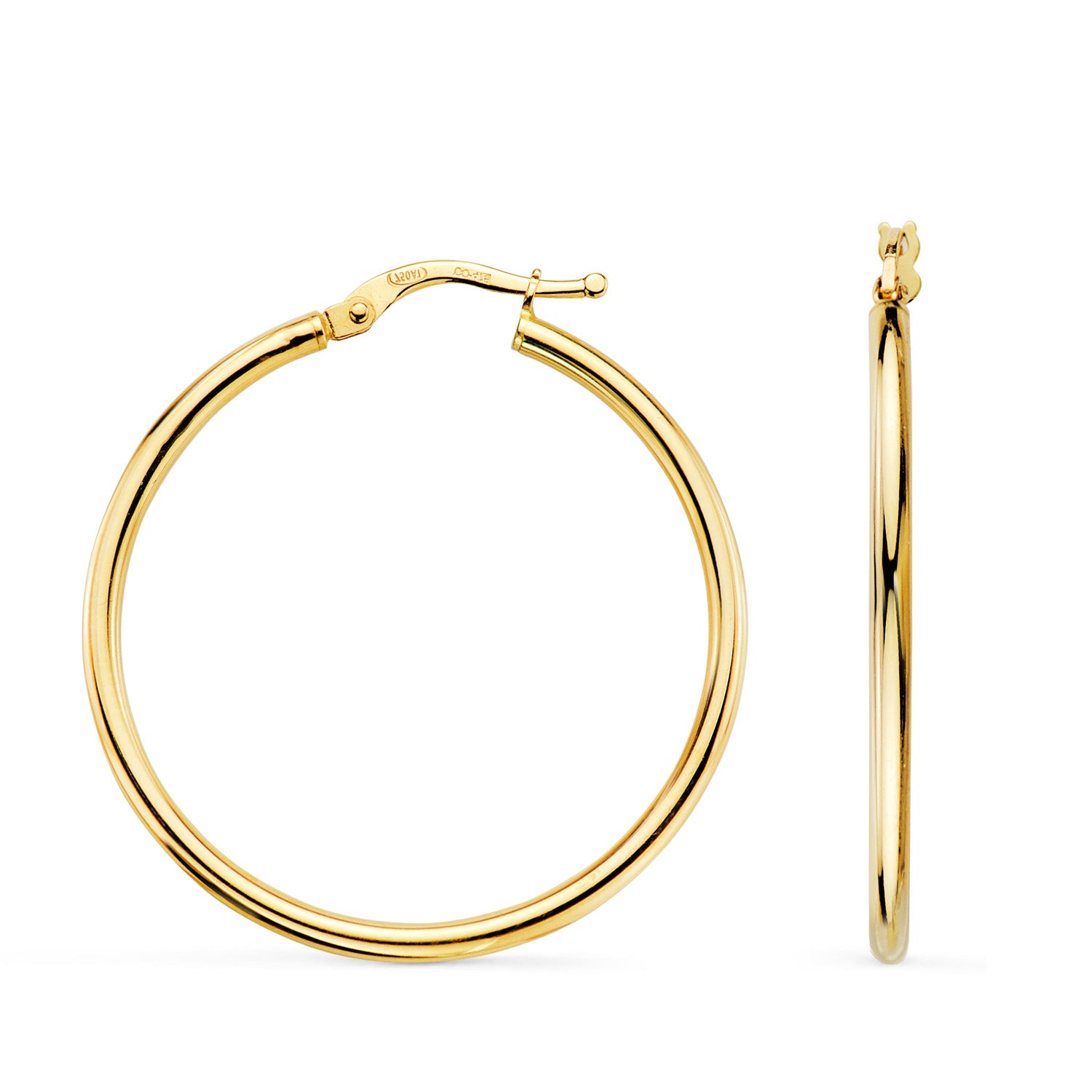 Cerceaux Or Jaune 18K Tube Rond Creux 34 mm Épaisseur 2 mm