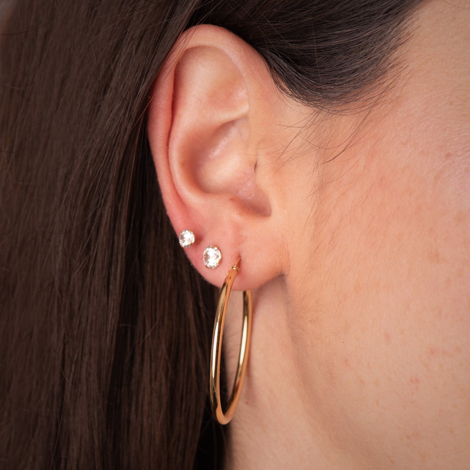 Cerceaux Or Jaune 18K Tube Rond Creux 34 mm Épaisseur 2 mm