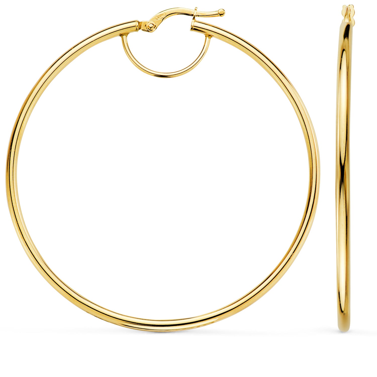 Boucles d'oreilles Créoles Or Jaune 18K Trous Ronds Tube Rond 54 mm Épaisseur 2 mm