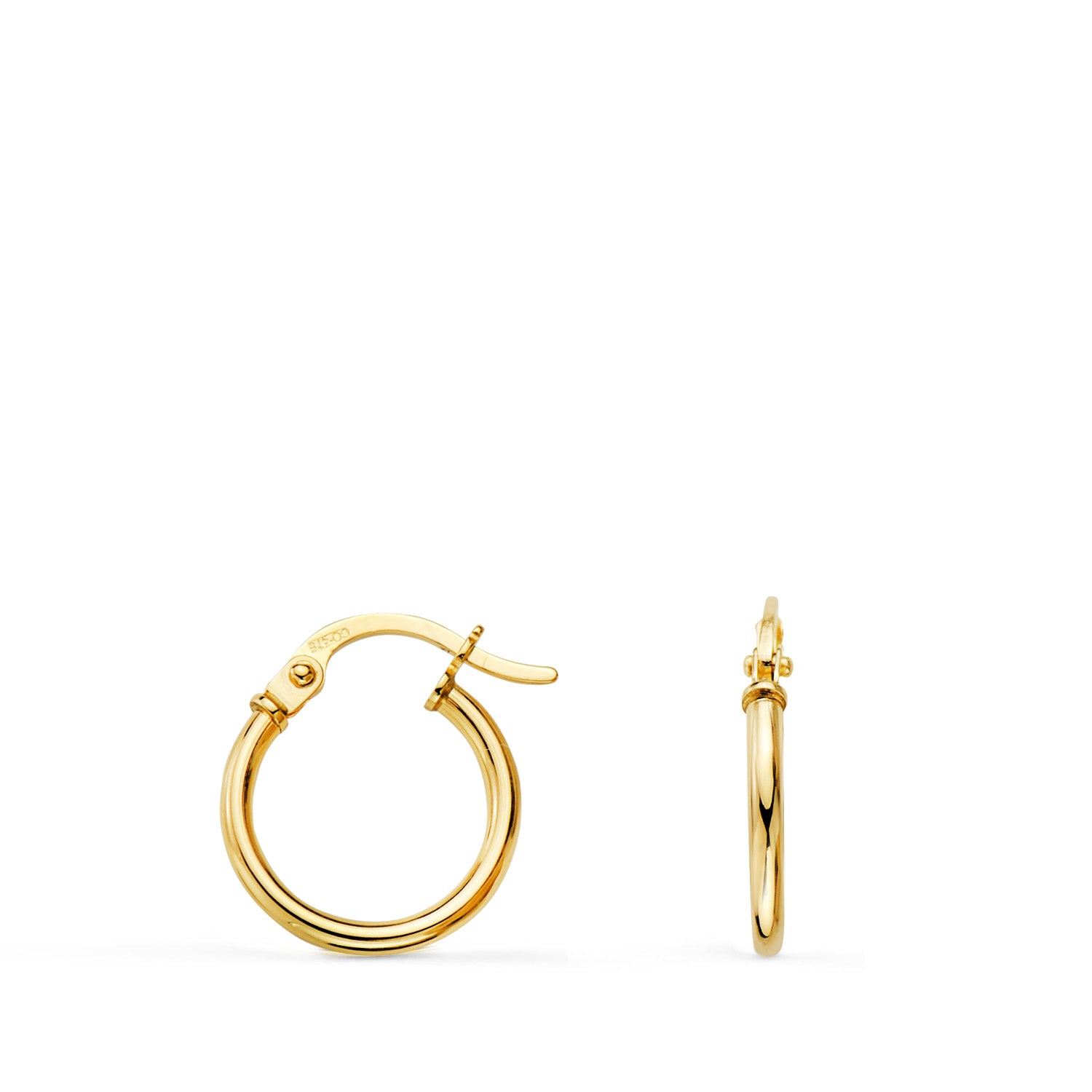 Boucles d'oreilles Créoles Or Jaune 18K Tube Rond Creux 13 mm Épaisseur 1,5 mm