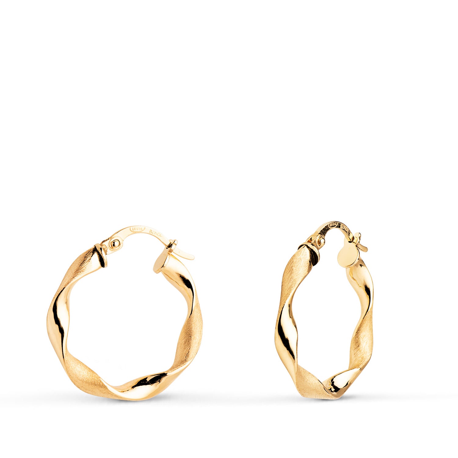Hule vridde bøyler i matt og skinnende 18K gult gull 20 mm tykkelse: 3 mm