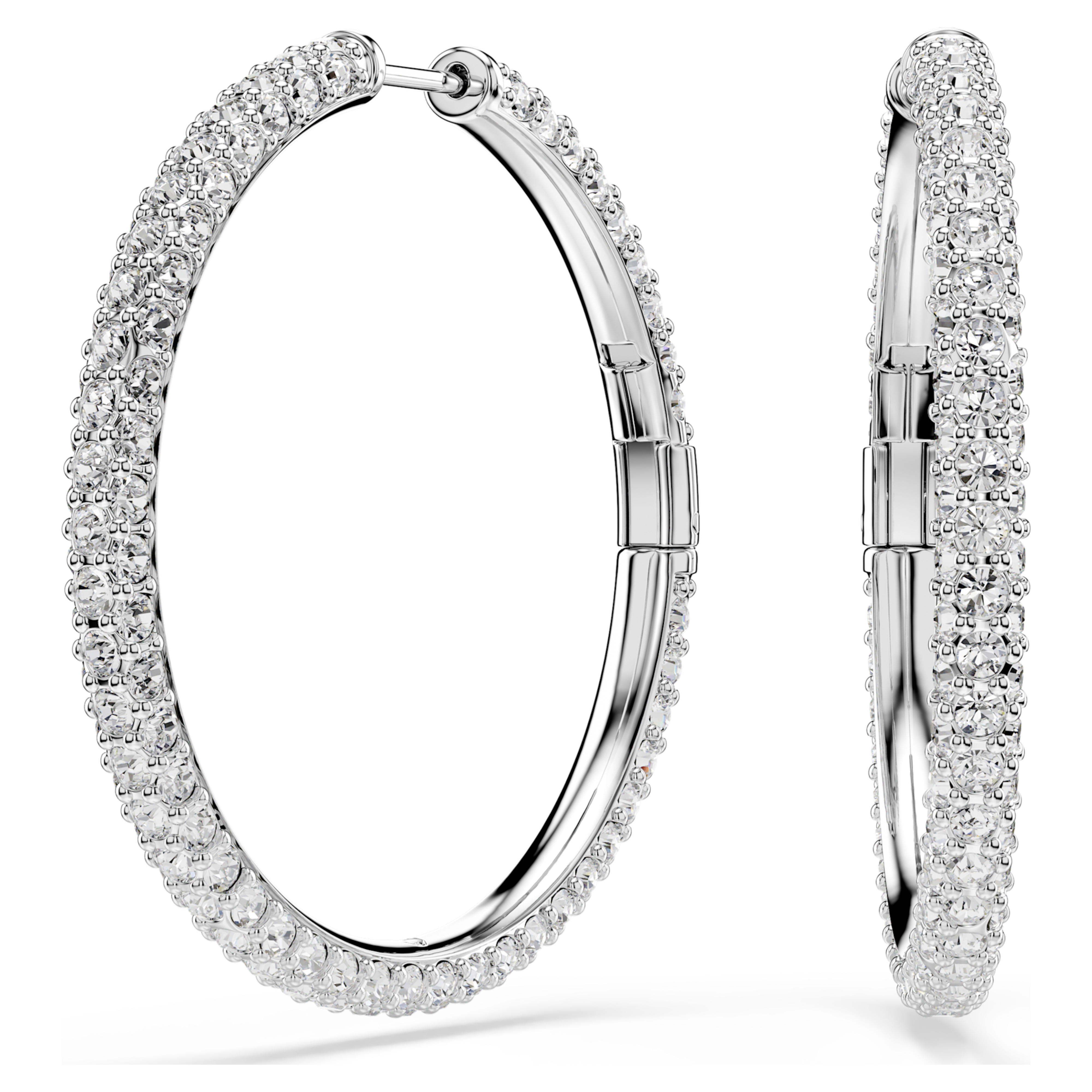 Boucles d'oreilles Swarovski - Dextera Round - Créoles - Blanc & Argenté