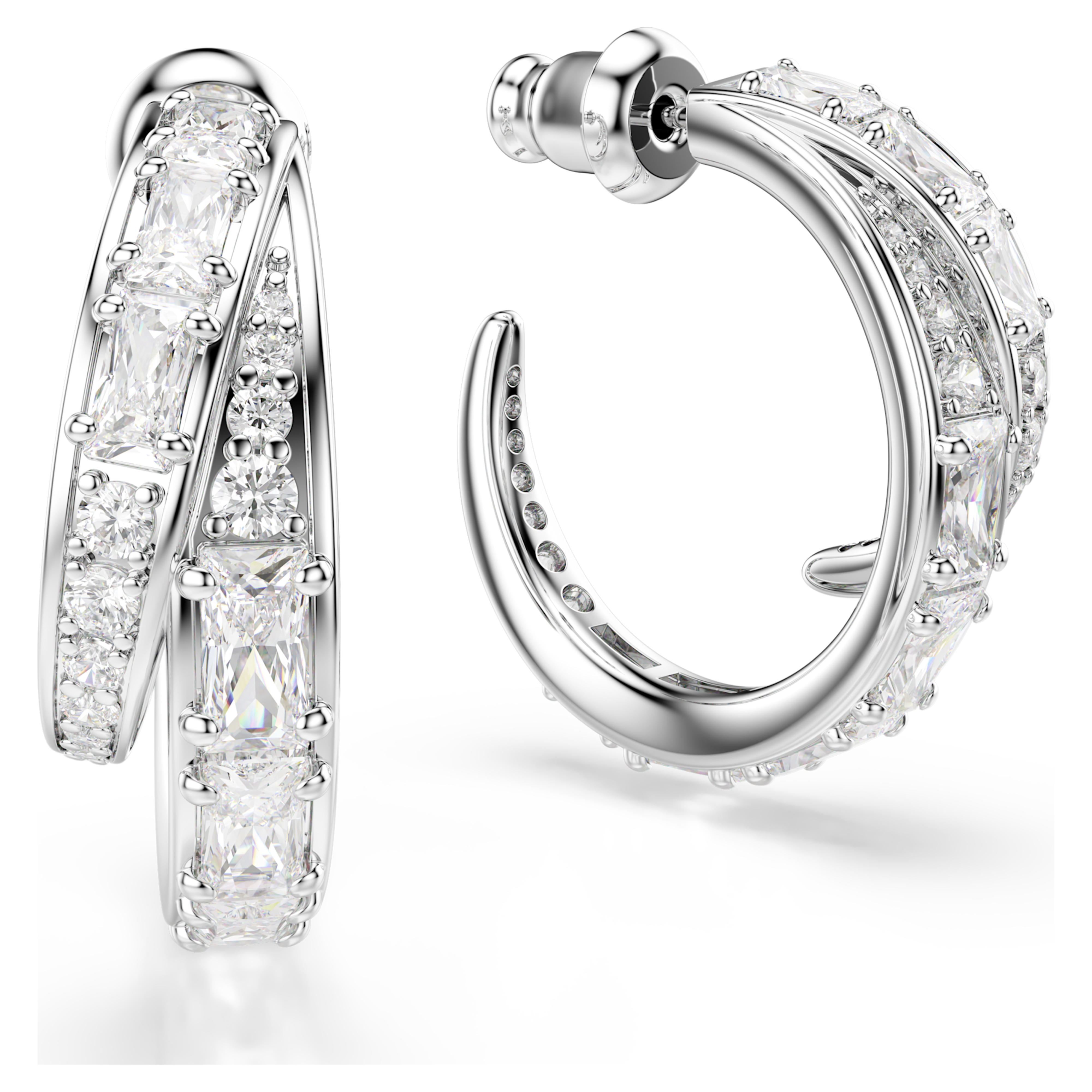 Boucles d'oreilles Swarovski - Vienna Swan - Petites Créoles - Blanc & Argenté vue 3