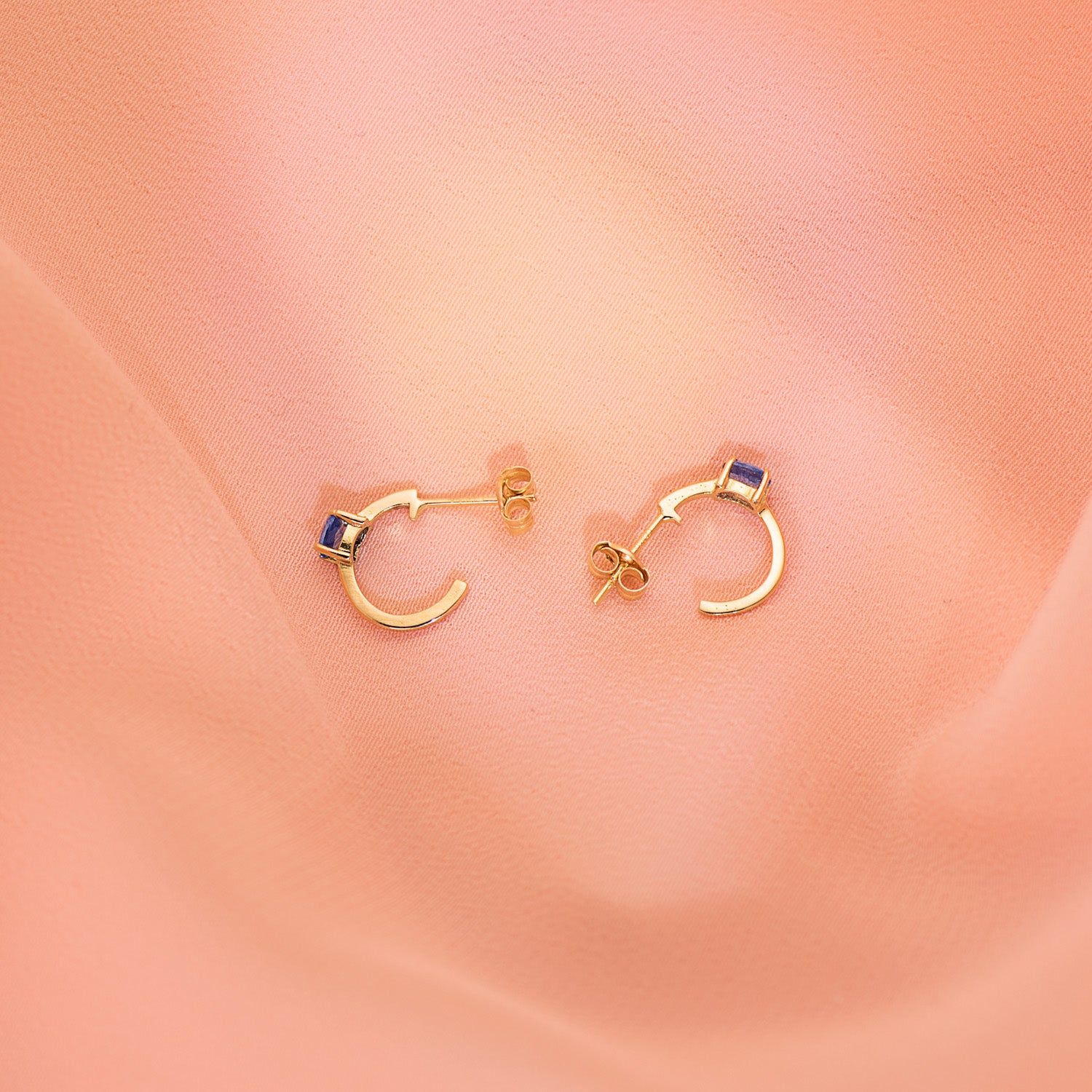 18K Boucles d'oreilles Créoles en Or Jaune et Aigue-marine 12 X 3 Mm. Fermoir Poussettes Papillon