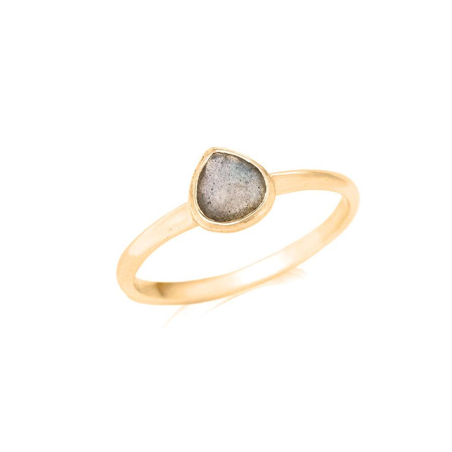 Bague cœur labradorite 6 mm en argent 925 doré