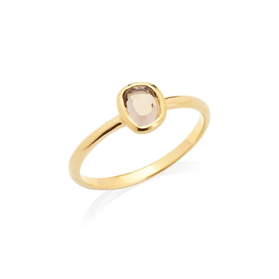 Bague quartz fumé ovale serti clos en argent 925 doré