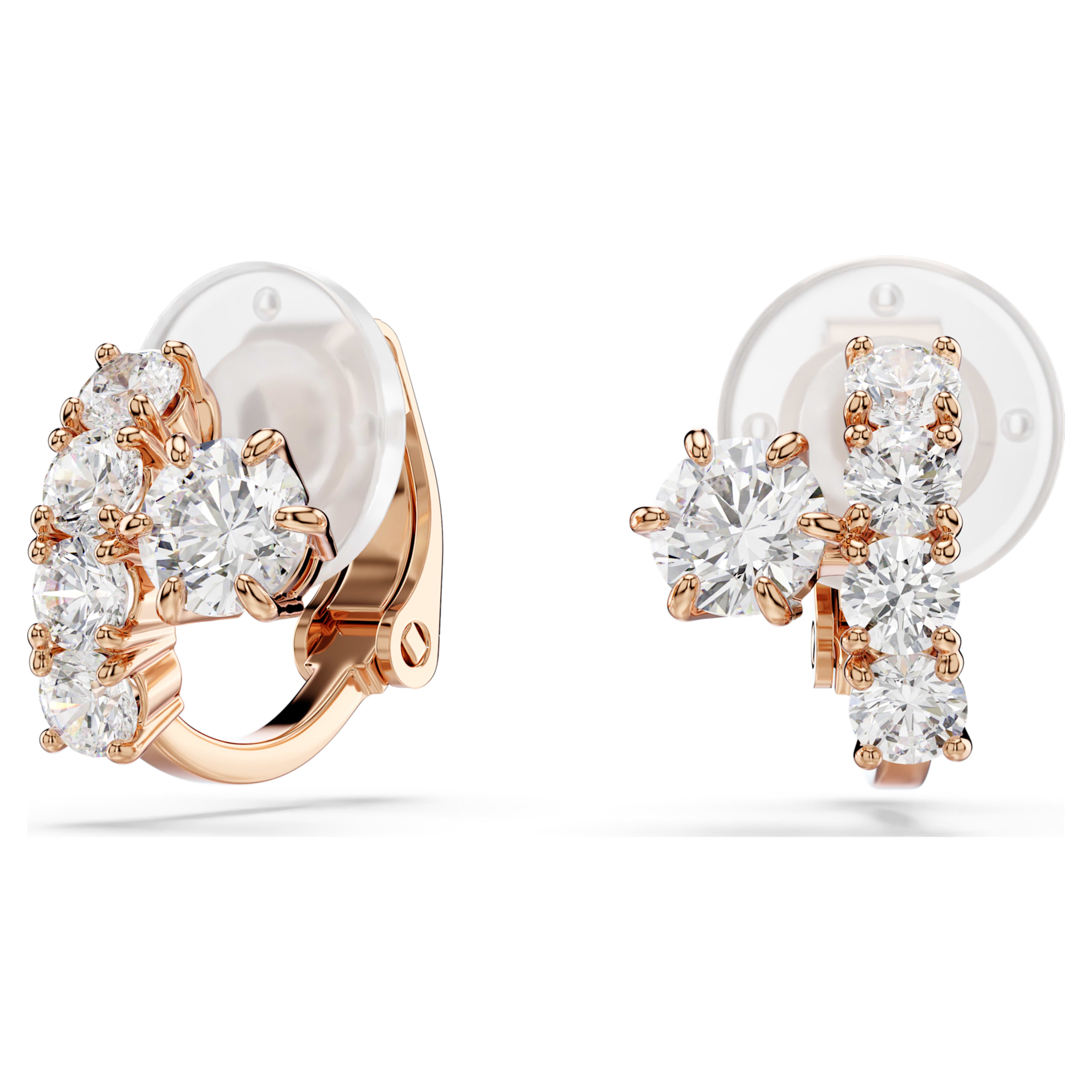 Boucles d'oreilles Clip Swarovski - Matrix Crash - Blanc & Doré Rosé