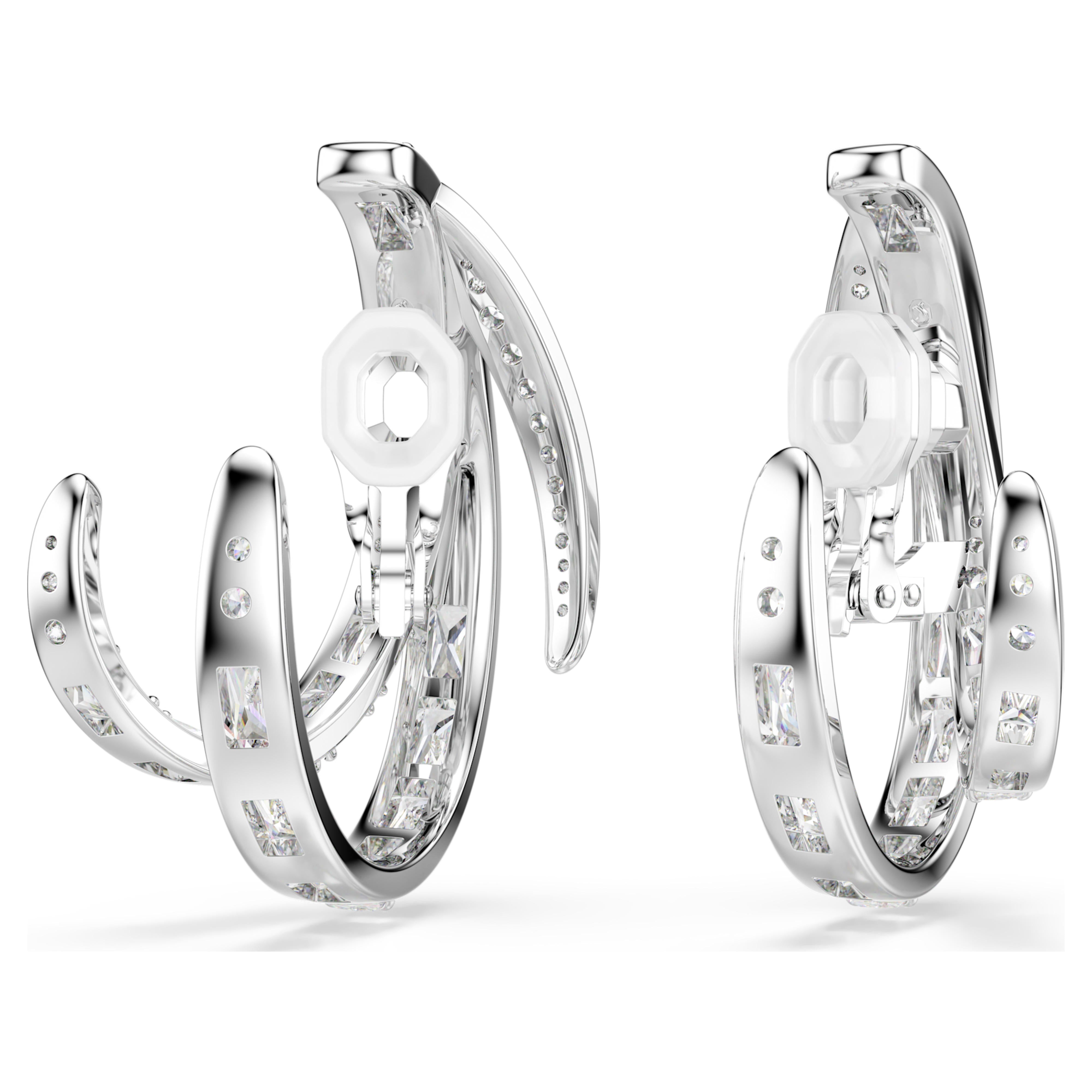 Boucles d'oreilles Clip Swarovski - Vienna Swan - Blanc & Argenté vue 4