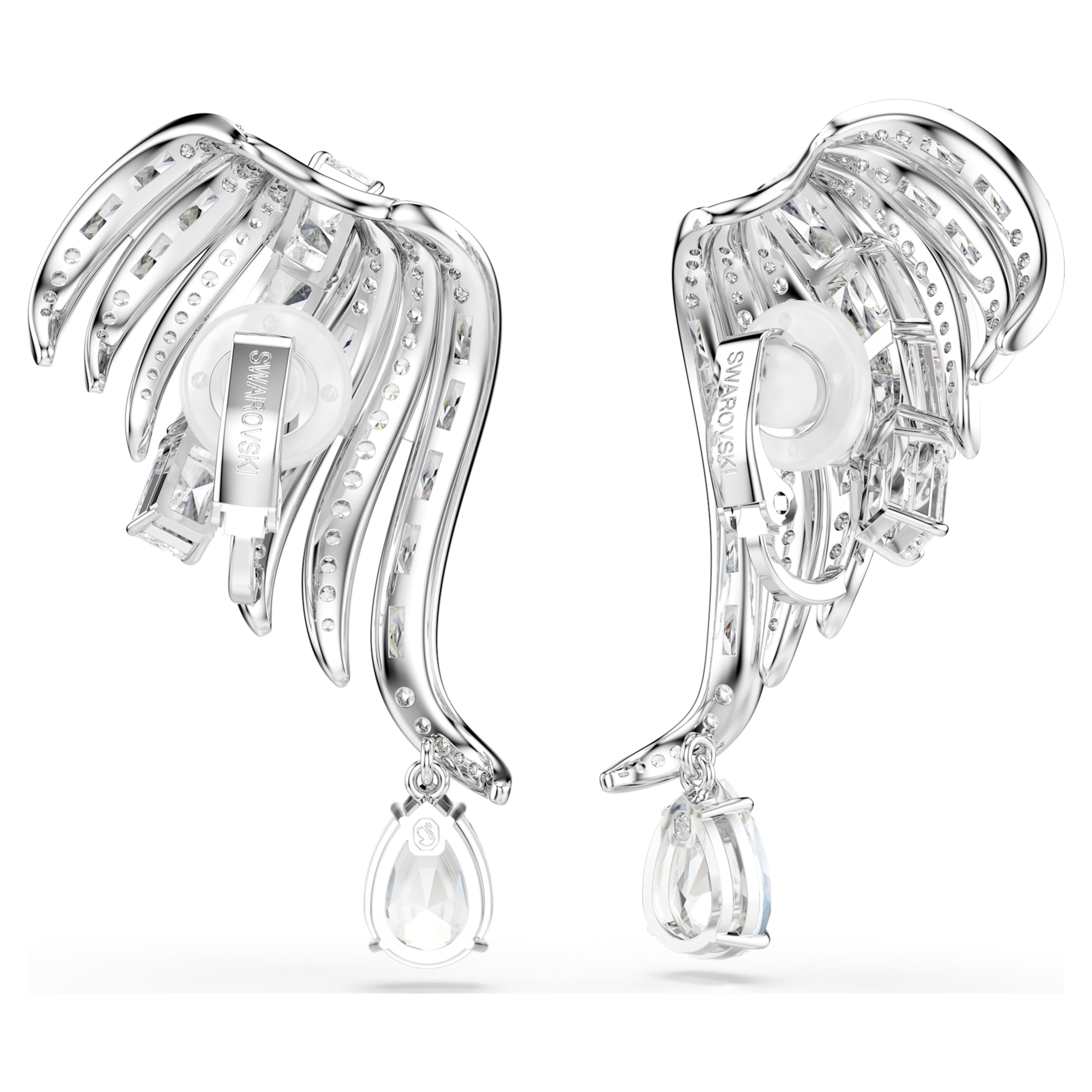 Boucles d'oreilles Clip Swarovski - Vienna Swan - Blanc & Argenté vue 4