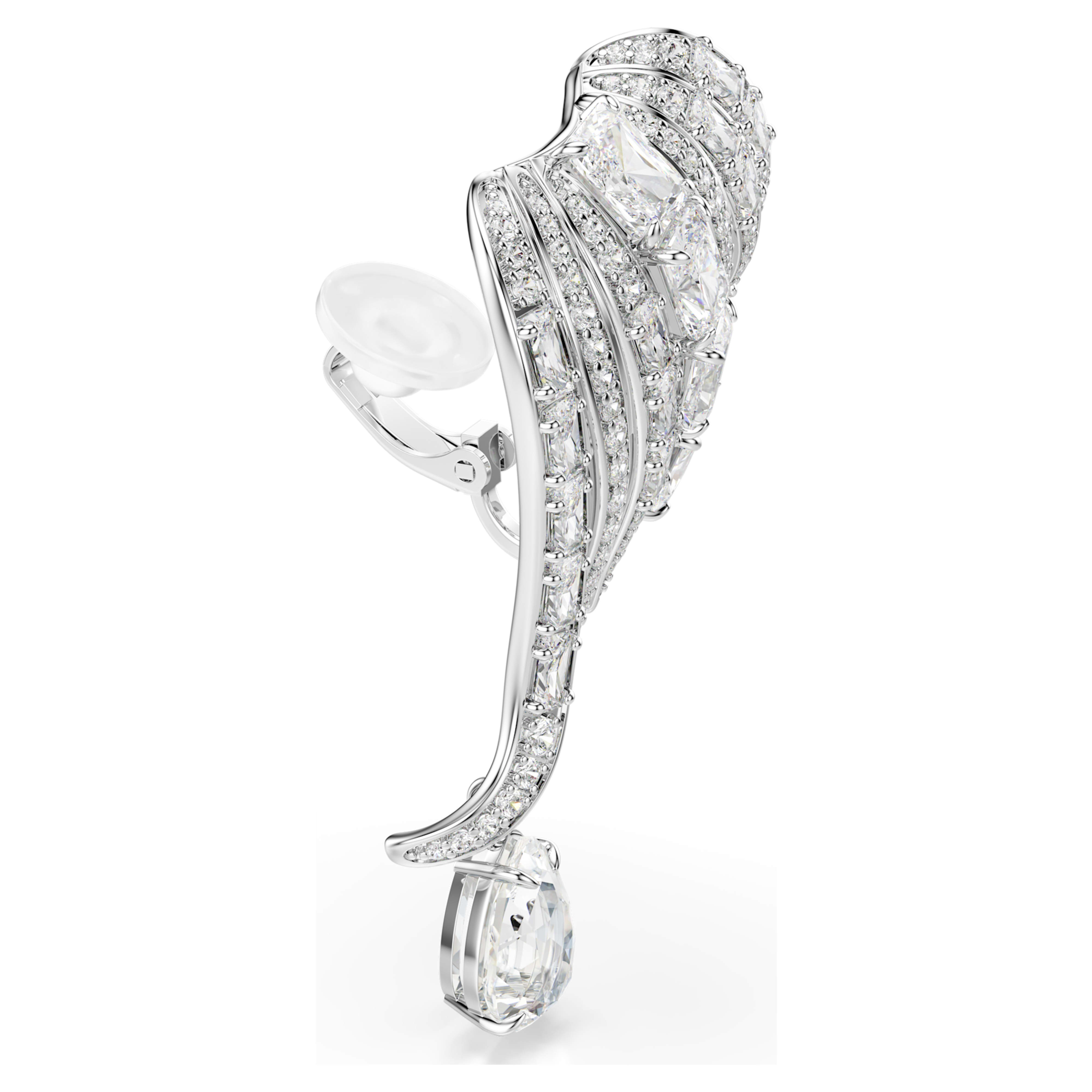 Boucles d'oreilles Clip Swarovski - Vienna Swan - Blanc & Argenté vue 3