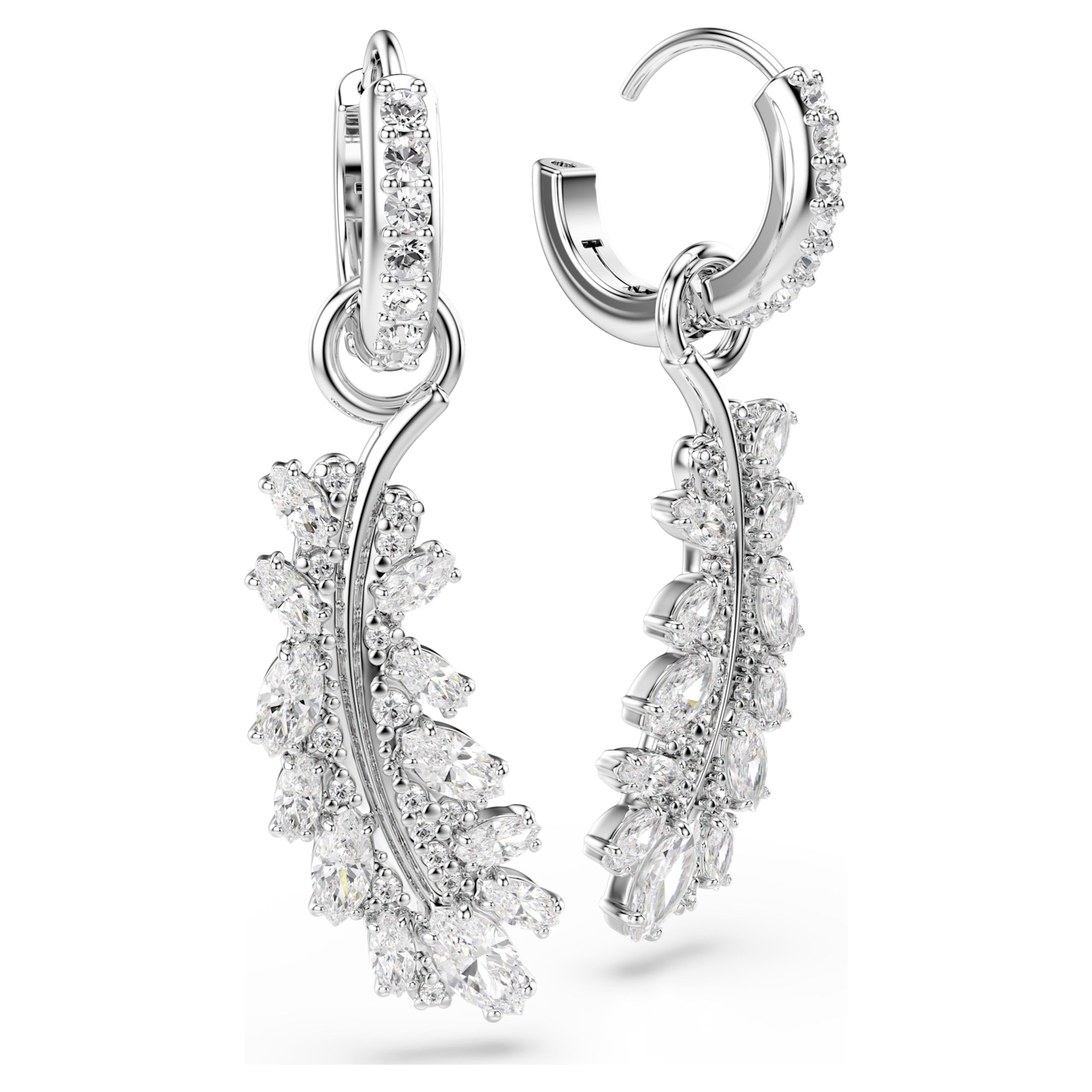 Boucles d'oreilles Swarovski - Vienna Feather - Plume - Blanc & Argenté vue 3
