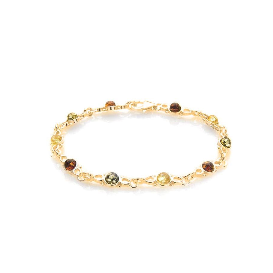 Bracelet fin ronds d'ambre multicolore 4 mm en argent 925 doré